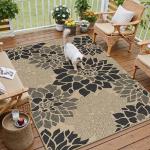 PureCozy 3x5 Black Floral Jute Outdoor Rug