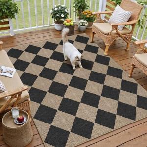 PureCozy 3x5 Checkered Jute Outdoor Patio Rug