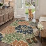 Navy and Orange Floral Jute Outdoor Area Rug
