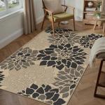 PureCozy 3x5 Black Floral Jute Outdoor Rug