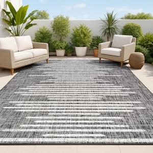 JONATHAN Y Black/Ivory Stripe Geometric Area Rug