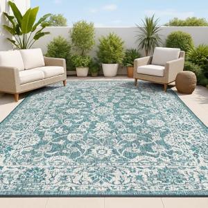 Weave Floral Teal/Gray Indoor Outdoor Area Rug