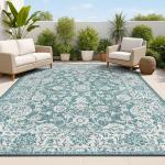 Weave Floral Teal/Gray Indoor Outdoor Area Rug