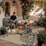 PureCozy 5x7 Black Floral Jute Outdoor Rug