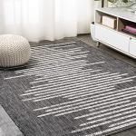 JONATHAN Y Black/Ivory Stripe Geometric Area Rug