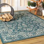 Weave Floral Teal/Gray Indoor Outdoor Area Rug