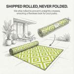 FH Home Outdoor Rug - Waterproof, Fade Resistant, Reversible - Premium Recycled Plastic - Geometric - Porch, Deck, Balcony, Mudroom, Laundry Room, Patio - Aztec - Green & White Crease Free - 3 x 5 ft