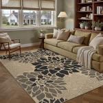 PureCozy 5x7 Black Floral Jute Outdoor Rug