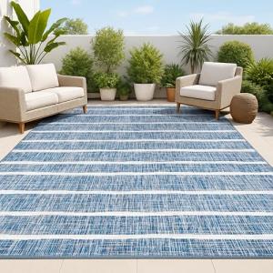 Blue/Ivory Berber Stripe Area Rug 3x5