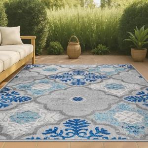 JONATHAN Y Light Gray/Blue Trellis Area Rug 5x8