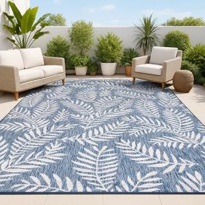 Palm Frond Indoor Outdoor Area Rug 3x5 Navy/Ivory