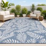 Palm Frond Indoor Outdoor Area Rug 3x5 Navy/Ivory