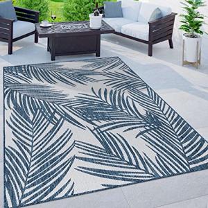 Navy Distressed Leaves Flat Weave Outdoor Rug 5'x7