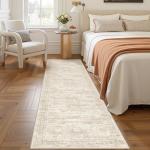 Restydon Rug Runners for Hallways Non Slip - 2x8 Runner Rug for Bedroom, Washable Runner with Rubber Backing, Soft Low-Pile Carpet for Kitchen, Laundry, Bathroom (2'x8', Beige/Ivory)