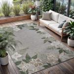 Washable 5x7 Outdoor Rug with Green Floral Border