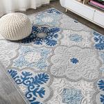 JONATHAN Y Light Gray/Blue Trellis Area Rug 5x8