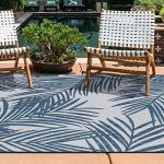 Navy Distressed Leaves Flat Weave Outdoor Rug 5'x7