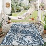 Navy Distressed Leaves Flat Weave Outdoor Rug 5'x7