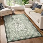 Sage Green Botanical 5x7 Vintage Area Rug