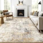 Washable 8x10 Abstract Area Rug - Grey Gold