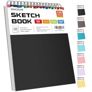 Soucolor Spiral Sketchbook - 100 Sheets, 9x12 Inch