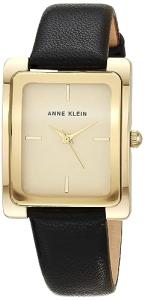 Anne Klein Gold-Tone Black Leather Strap Watch