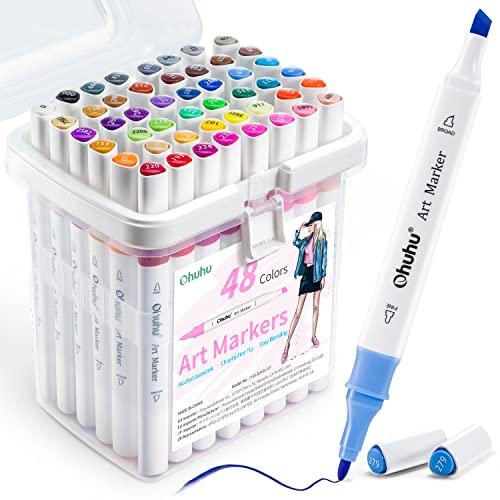 Ohuhu 48-Color Double Tipped Alcohol Markers Set