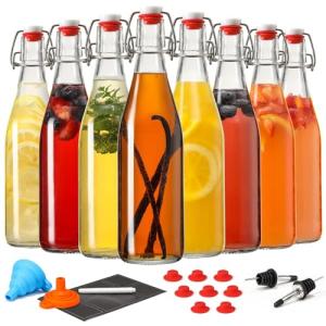 Set of 8 Glass Bottles with Swing Tops