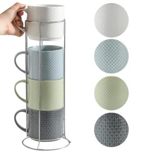 Coffee Mugs Set of 4 with Storage Rack