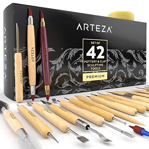 Arteza 42-Piece Clay Tool Set with Wooden Handles