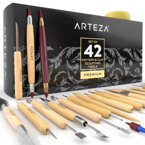Arteza 42-Piece Clay Tool Set with Wooden Handles