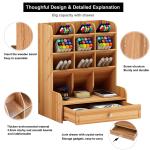 Wooden Desk Organizer with Drawer for Art Supplies