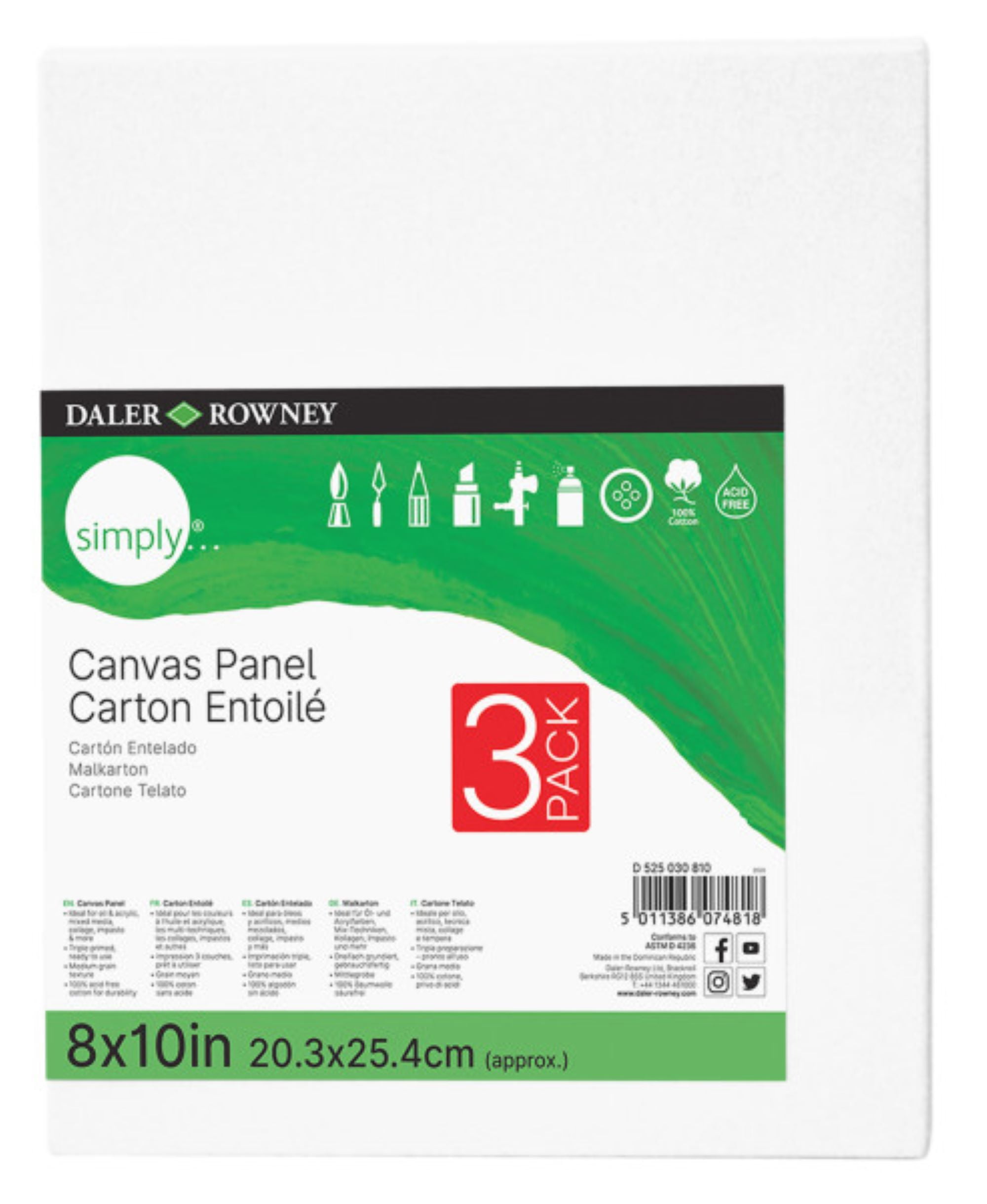 Daler-Rowney Simply Canvas Panels, 8"x10", 3 Pack