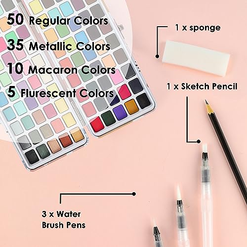 100-Color Watercolor Set with Brush Pens