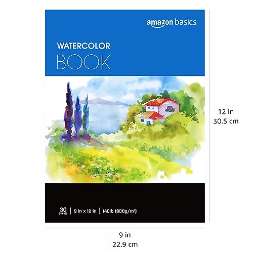 Amazon Basics Watercolor Pad, 30 Sheets, 9"x12