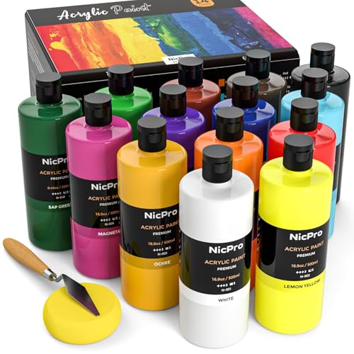 Nicpro 14-Color Acrylic Paint Set, 500 ml