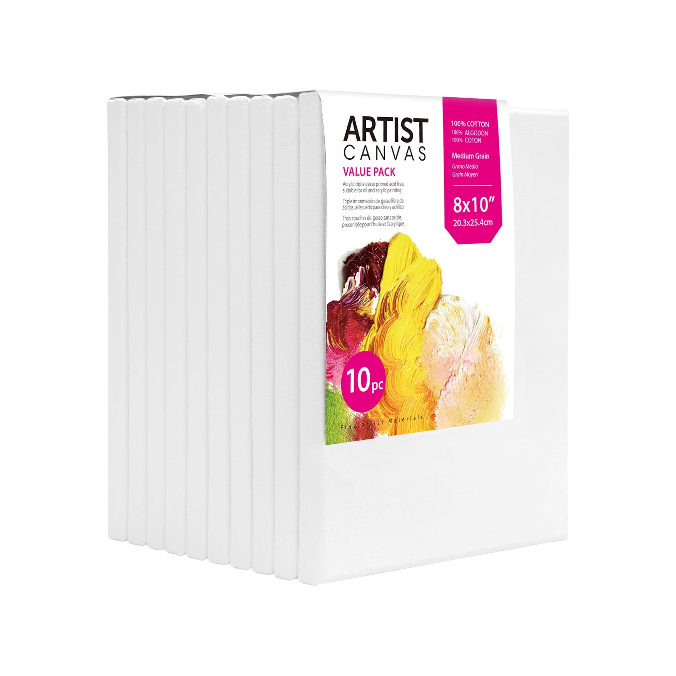 100% Cotton Stretched Canvas, 8" x 10", 10 Pack
