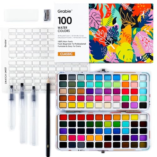 100-Color Watercolor Set with Brush Pens