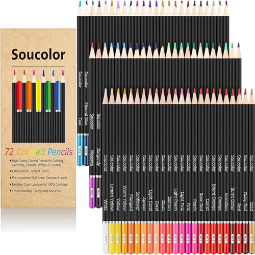 Soucolor 72-Color Soft Core Colored Pencils Set