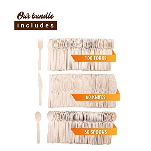 Biodegradable Wooden Cutlery Set - 220 Pieces