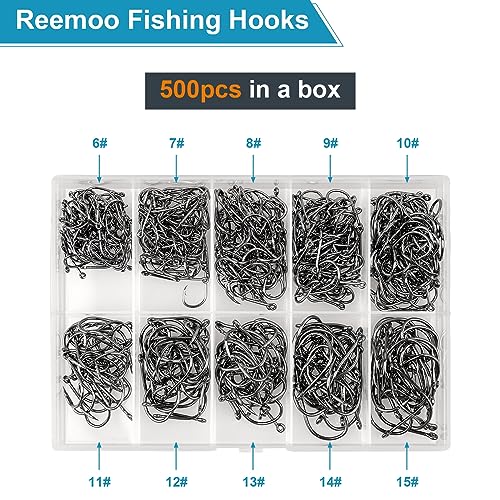 Reemoo 500PCS Premium Carbon Steel Fish Hooks