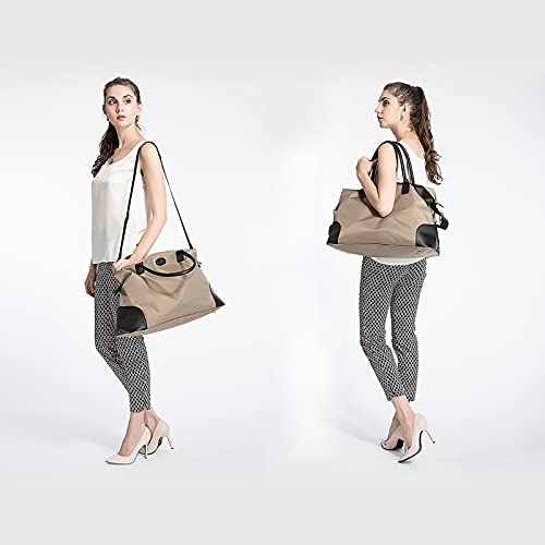 ECOSUSI Duffle Bag Weekender Bag Nylon Overnight Bag Travel Tote Carry On Bag with Trolley Sleeve for Travel, Sports, Beige