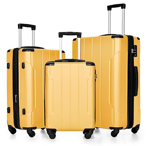 Merax Luggage Sets Suitcases With Wheels 3 Sets Expandable Luggage With Tsa Lock, Lightweight Hard Shell Travel Set, Yellow