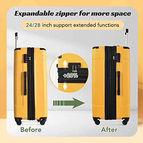 Merax Luggage Sets Suitcases With Wheels 3 Sets Expandable Luggage With Tsa Lock, Lightweight Hard Shell Travel Set, Yellow