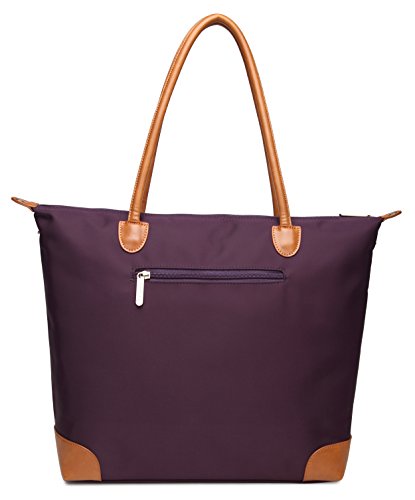 NNEE® Water Resistance Nylon Tote Bag & Multiple Pocket Design - Purple (Beige Lining)