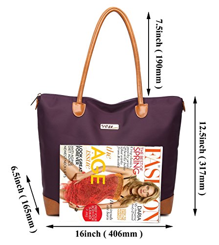 NNEE® Water Resistance Nylon Tote Bag & Multiple Pocket Design - Purple (Beige Lining)