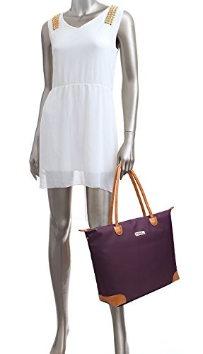 NNEE® Water Resistance Nylon Tote Bag & Multiple Pocket Design - Purple (Beige Lining)