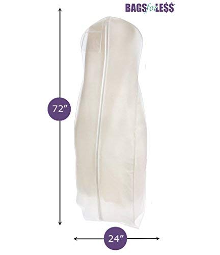 White Wedding Gown Travel & Storage Garment Bag By Bags For Less - Soft, Breathable, Durable, Rip & Water Resistant Material - Large Size With 10'' Gusset - Clear Vinyl Pouch For Labeling