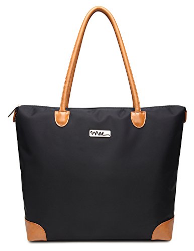 NNEE® Water Resistance Nylon Tote Bag & Multiple Pocket Design - Black (Beige Lining)