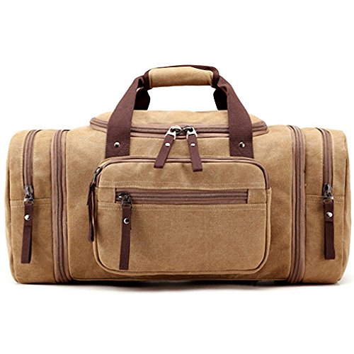 Kenox Oversized Canvas Travel Tote Luggage Weekend Duffel Bag (Coffee)